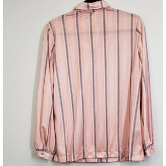 Vintage Striped Career Blouse with Tie Size 18 - Picture 3 of 10